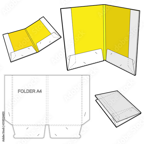 Two Section Folder for A4 documents. Die cut stamp. The .eps file is full scale and fully functional. Prepared for real cardboard production.