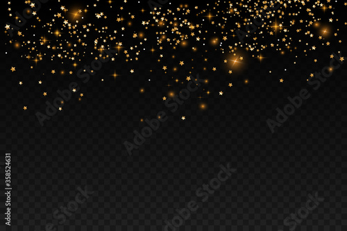Holiday festive background with bokeh and gold stars.