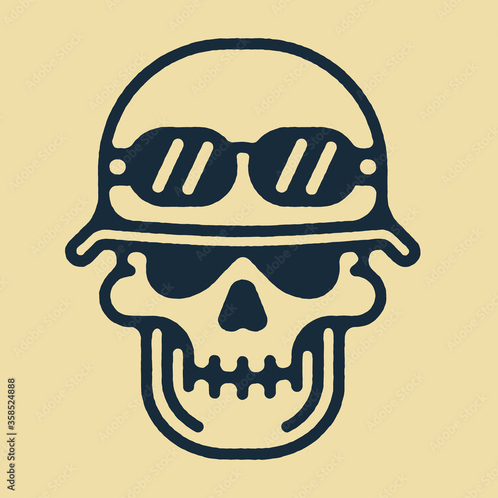 One thin line skull in helmet badge. illustration One thin line skull in helmet badge. illustration