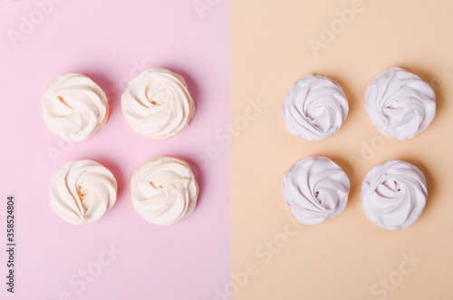 Color sweet homemade zephyr or marshmallow. Flat lay. copy space