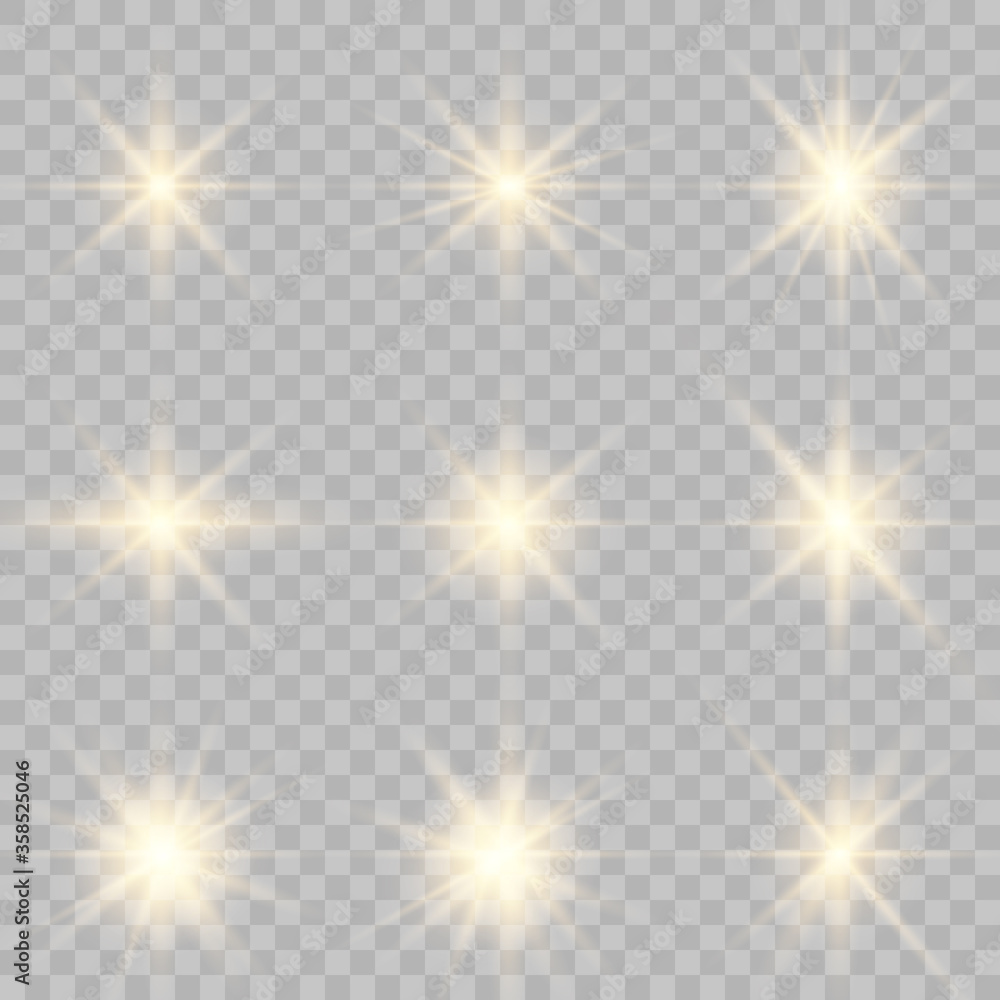 Set Of Gold Sparks Isolated. Vector Glowing Stars. Lens Flares and Sparkles Template For Your Design Set Of Gold Sparks Isolated. Vector Glowing Stars. Lens Flares and Sparkles Template For Your Design