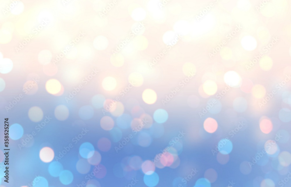 Bokeh on blue pink yellow ombre blurred background. Defocused glitter pattern. Abstract garland lights texture. Bokeh on blue pink yellow ombre blurred background. Defocused glitter pattern. Abstract garland lights texture.