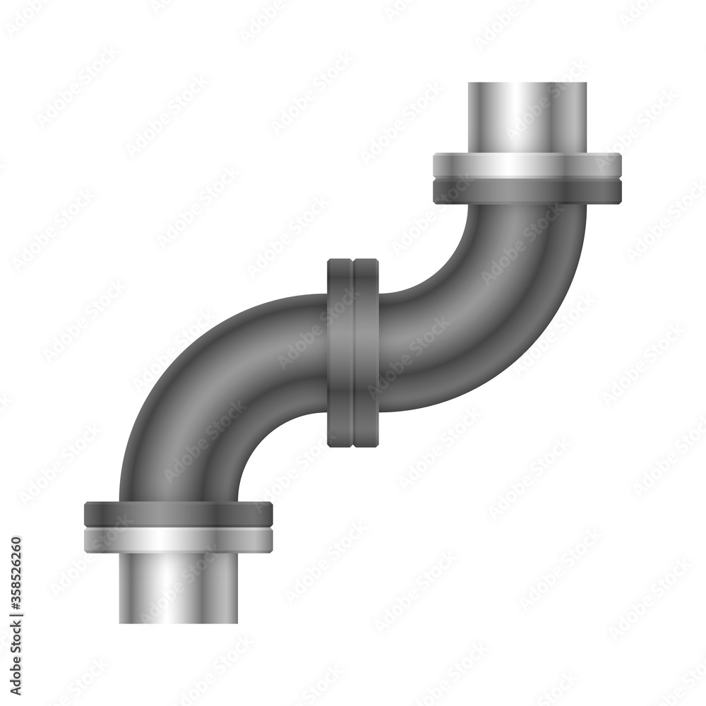 Pipe vector icon. Connection by flange fitting. Part for pipeline construction to transportation water, oil and gas. Also for water supply infrastructure, wastewater treatment, plumbing and irrigation