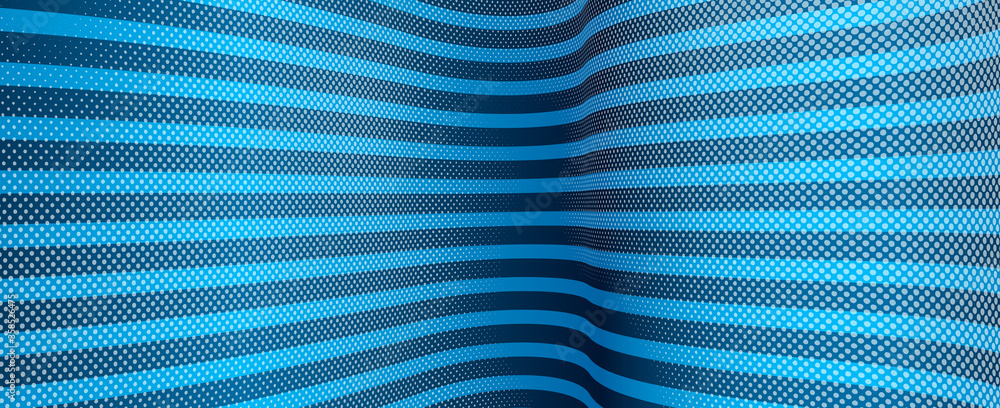 Naklejka premium Vector abstract blue dotted texture and lines background with dimensional perspective, technology and science theme, big data flow, geometric 3D design.
