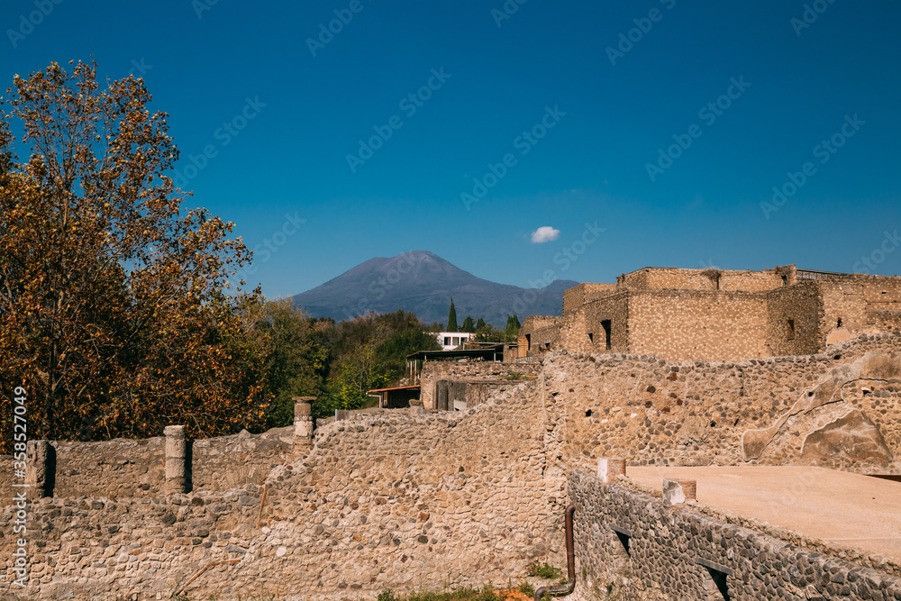 Pompeii, Italy. View Of Pompeii Archaeological Park In Sunny Day