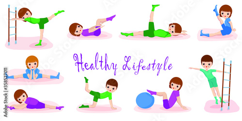 Gym Sketch Exercises Poster 
Healthy Kids Yoga poses, Gymnastics, healthy lifestyle, A set of yoga postures Yoga children workout set, Sport, Asana, Gymnastic. 
Vector isolated on white background.