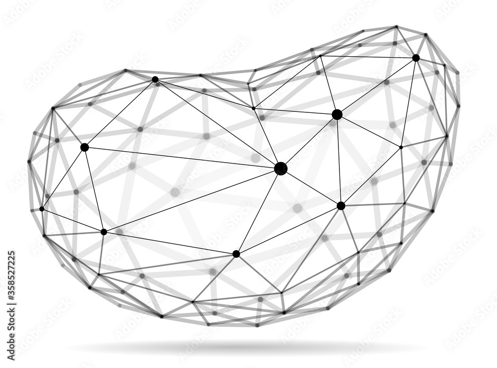 Abstract 3D mesh shape vector illustration, dots connected with lines technology polygonal object isolated on white background, dynamic lattice with realistic depth of field effect. Abstract 3D mesh shape vector illustration, dots connected with lines technology polygonal object isolated on white background, dynamic lattice with realistic depth of field effect.