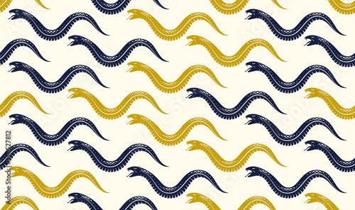 Seamless snakes pattern in vintage drawing style, dangerous poisoned reptiles vector background, endless tiling wallpaper, subculture rock n roll and hard rock theme.