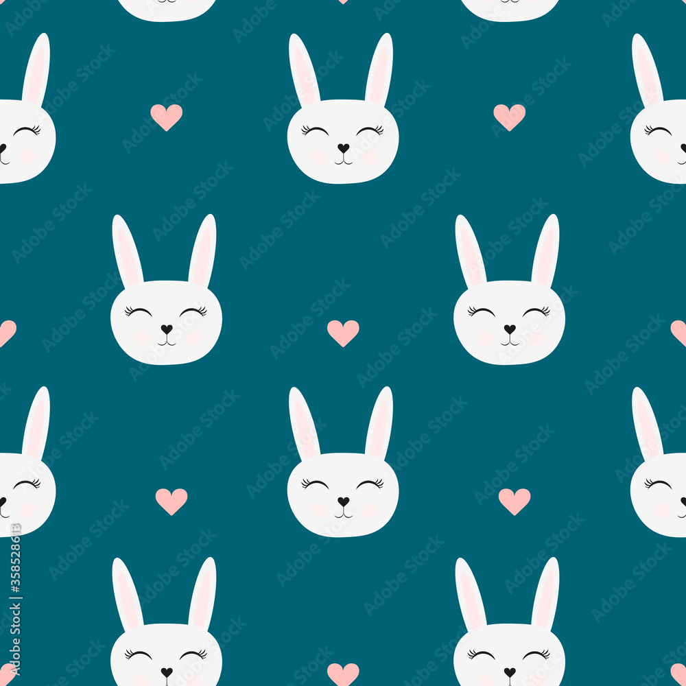Cute rabbit seamless background in flat cartoon style Cute rabbit seamless background in flat cartoon style