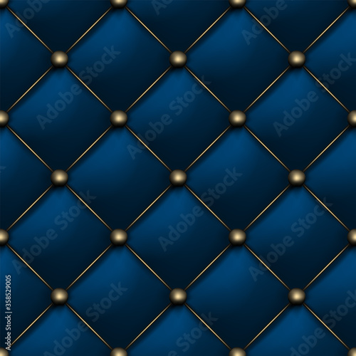 Blue matte leather texture seamless pattern. Vip background upholstery rich and luxury sofa. Vector abstract antique illustration. Close-up.