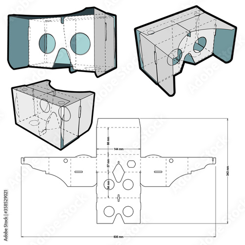 Google Cardboard and Die-cut Pattern. The .eps file is full scale and fully functional. Prepared for real cardboard production.
