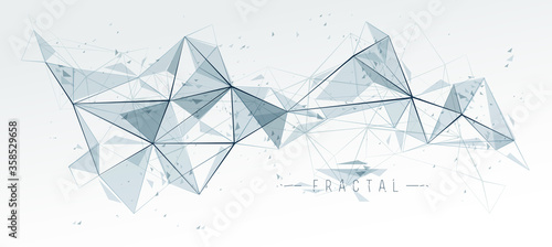 Mesh object fractal design with connected lines vector abstract background, low poly polygonal elements in 3D perspective, science and technology theme.
