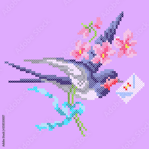 vector illustration cross stitch vintage swallow