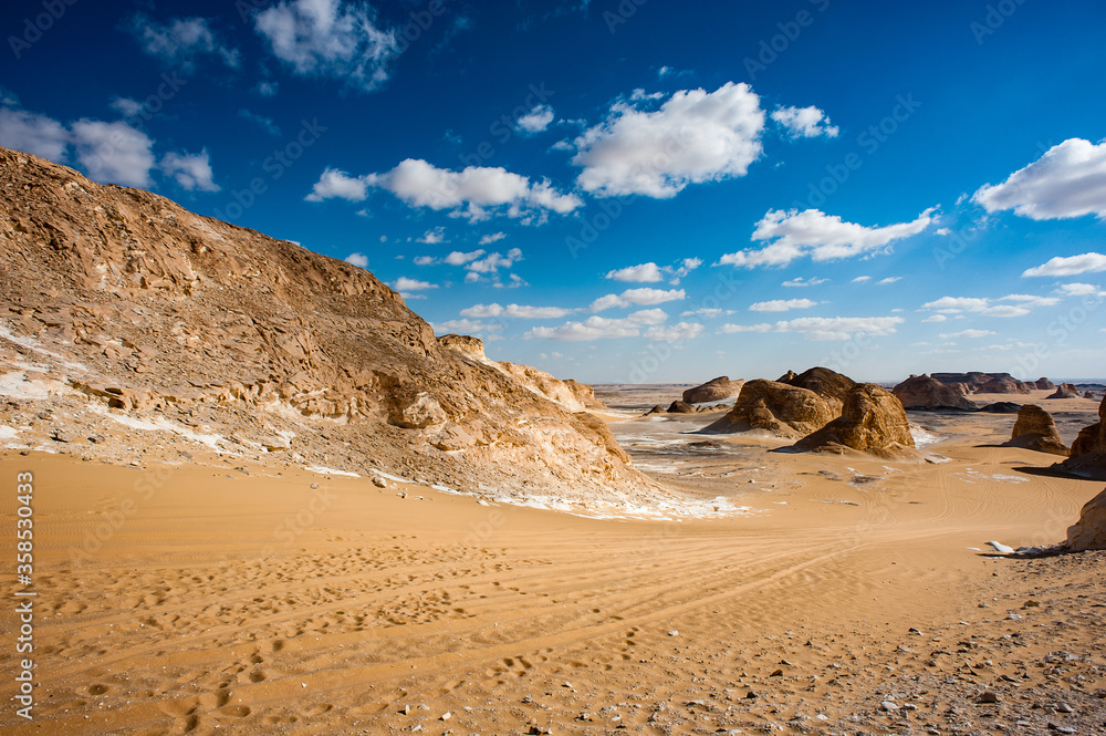 It's Beautiful view of the limestone formations of the White Desert, a national park of Egypt