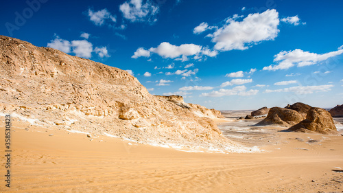 It's Beautiful view of the limestone formations of the White Desert, a national park of Egypt