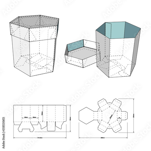 Hexagonal self asembly and Die-cut Pattern. The .eps file is full scale and fully functional. Prepared for real cardboard production.