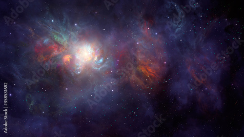 Fototapeta Naklejka Na Ścianę i Meble -  Space background. Colorful fractal nebula with star field. Elements furnished by NASA. 3D rendering