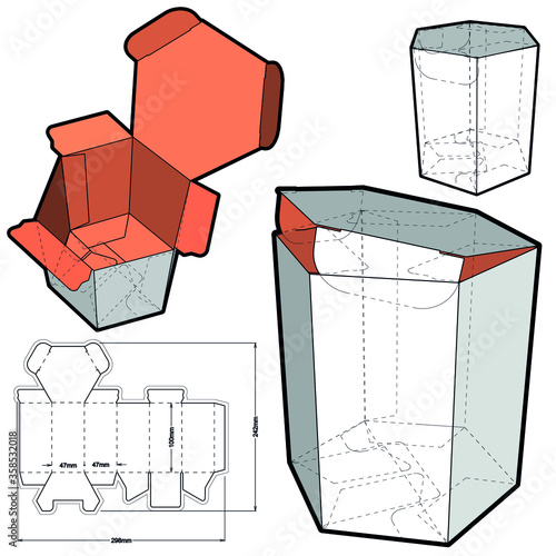 Hexagonal self asembly and Die-cut Pattern. The .eps file is full scale and fully functional. Prepared for real cardboard production.