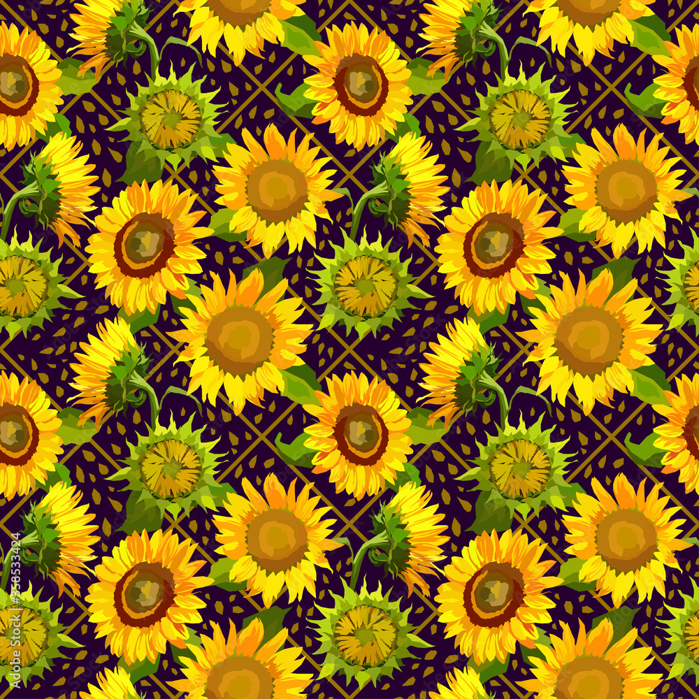 Seamless bright pattern with sunflowers Seamless bright pattern with sunflowers