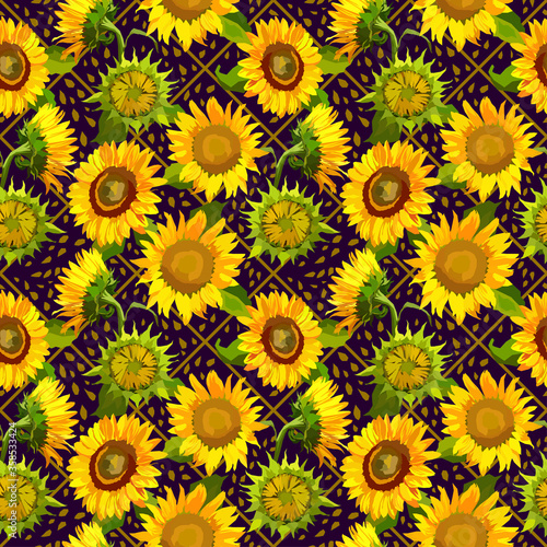 Seamless bright pattern with sunflowers