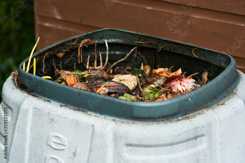 Compost bin full up with decomposing matter