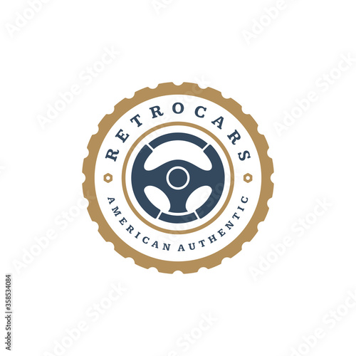 Car steering wheel logo template vector design element vintage style