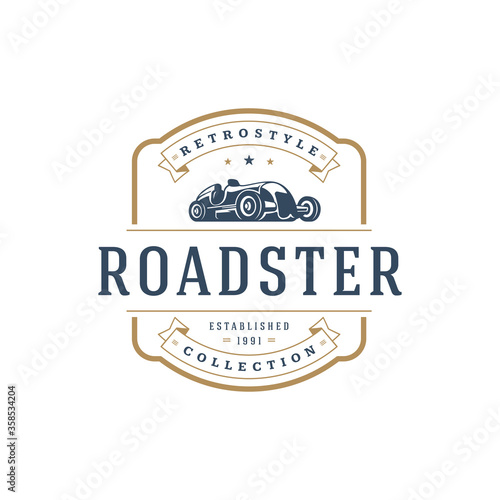 Hot rod car logo template vector design element vintage style