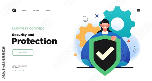 Network security, data protection and information privacy concept. Website Landing page template designs. Web page layout with modern business concepts illustration.