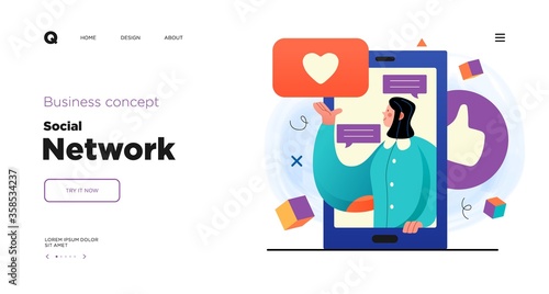 Social media network and digital communication concept. Website Landing page template designs. Web page layout with modern business concepts illustration.