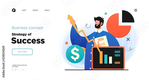 Business Leadership website Landing page template designs. Web page layout with modern business concept illustration.