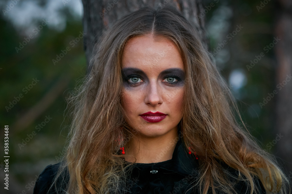 girl witch witch in a dark pine forest girl witch witch in a dark pine forest