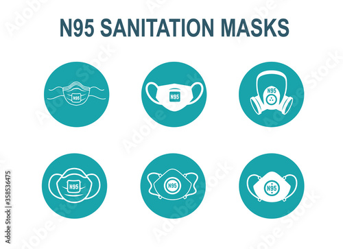 N95 facemask ppe face mask icon set - respiratory face masks