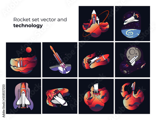 vector illustration rocket flying in space