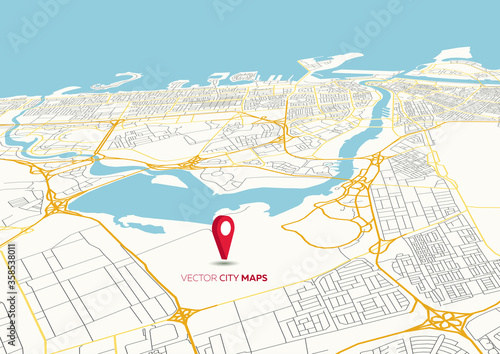 Vector city map in perspective view with pointers