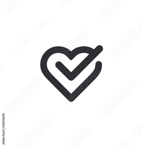 Heart icon. Vector heart. Check mark sign. Health icon. Heartbeat sign.