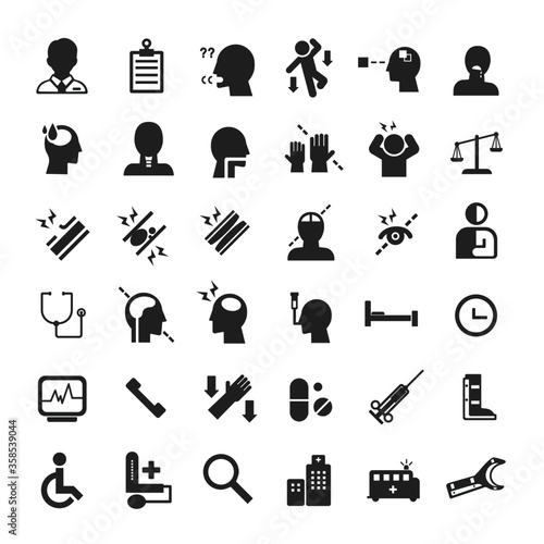 cerebrovascular accident care, stroke patient care icon set
