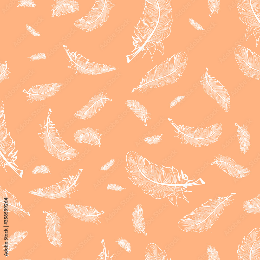 Seamless pattern of flying feathers - for wallpaper wrapping paper of backbground.