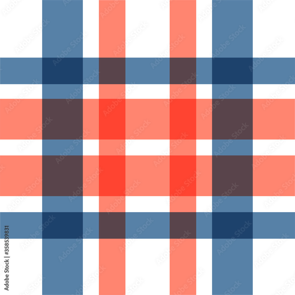 Textured red, white and blue plaid vector background. The pattern for