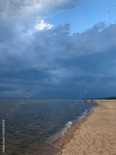 blue sea and cloudy sky background