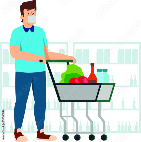 A man doing grocery shopping during new normal while keep using medical mask
