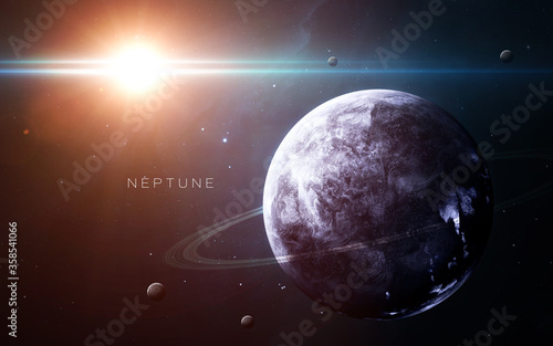 Neptune - High resolution. Science 3D illustration of space. Elements furnished by Nasa