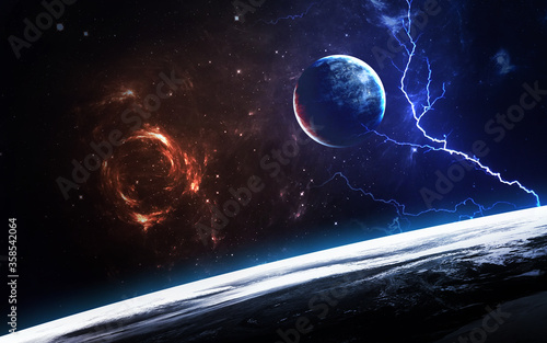 Universe scene with planets. Science 3D illustration of space. Elements furnished by Nasa