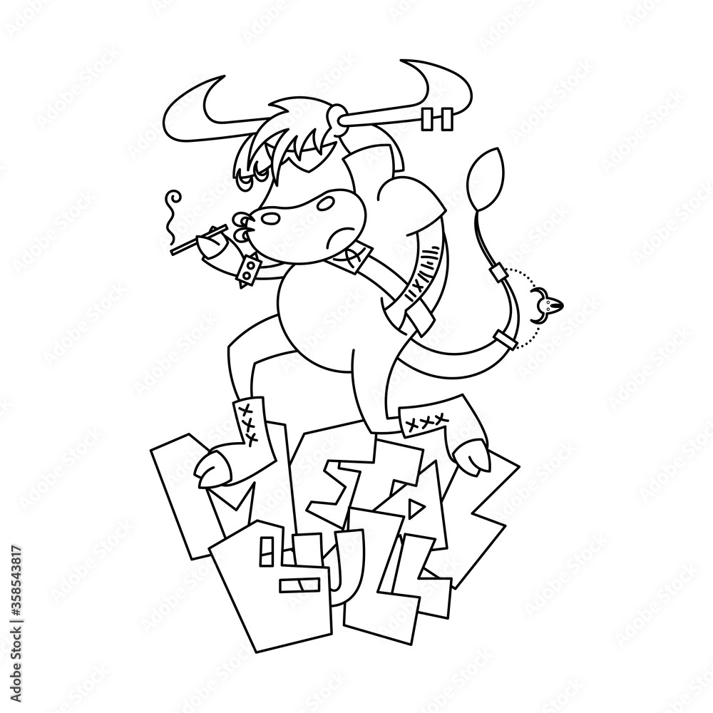 Angry cartoon metal music punk cow with cigarette Angry cartoon metal music punk cow with cigarette