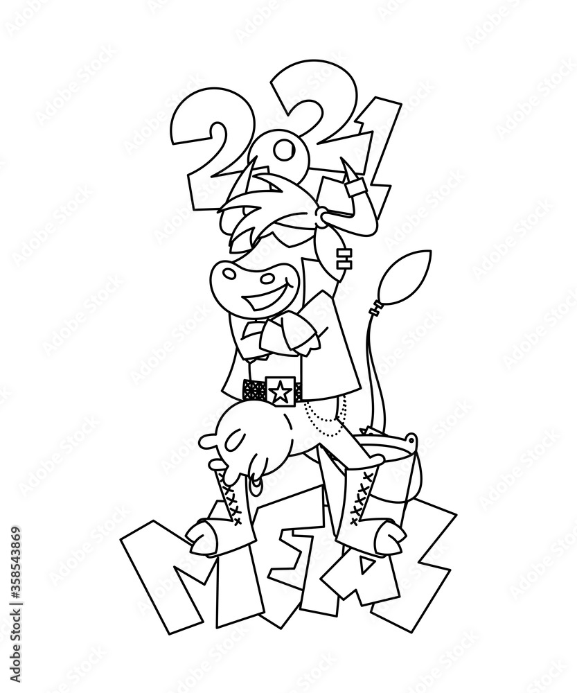 Happy cartoon metal music smiling cow with a bucket of milk