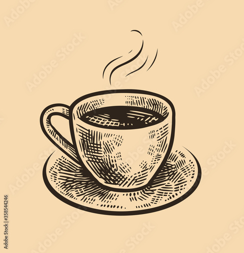 Hand-drawn sketch cup of coffee. Vintage vector illustration. Menu design for cafe and restaurant