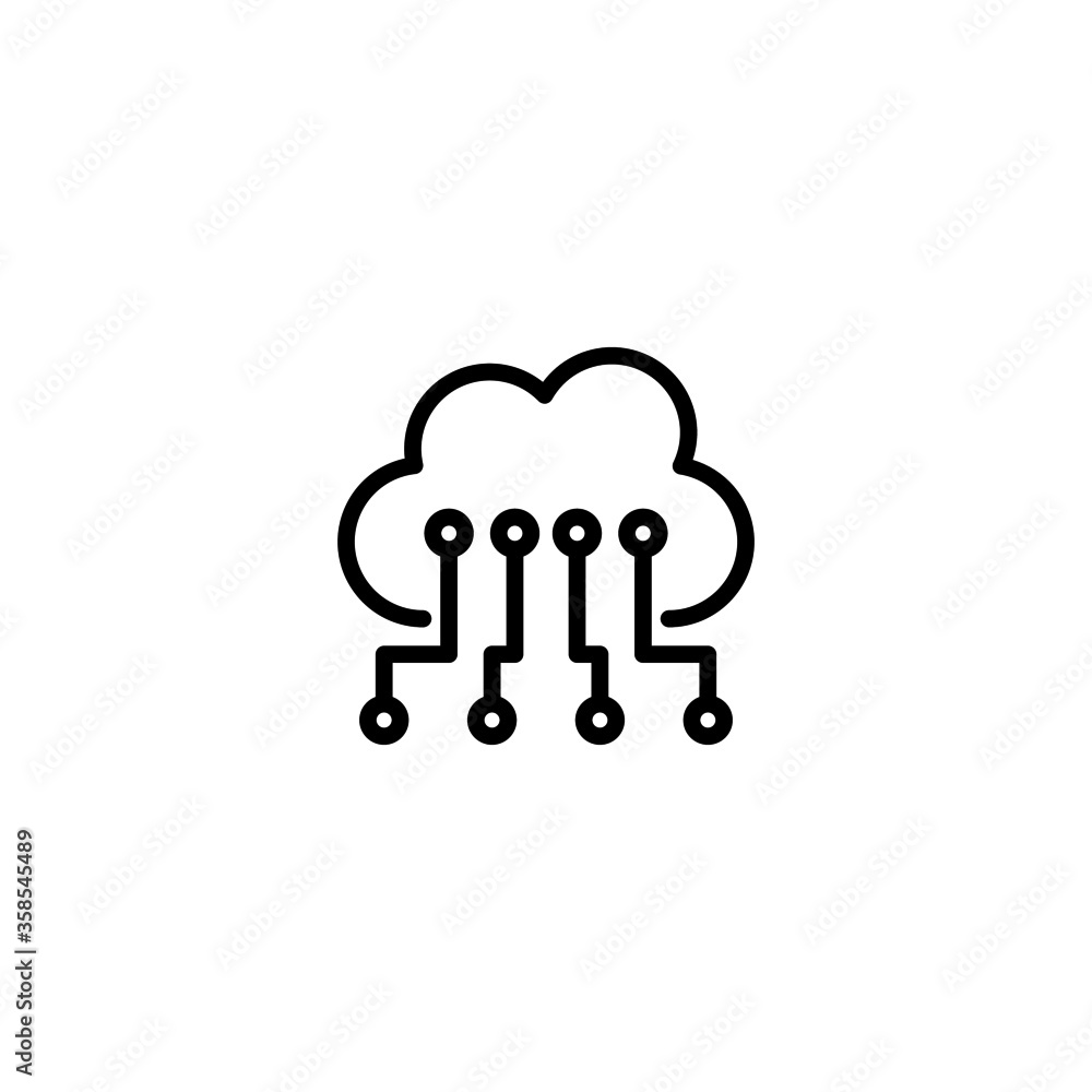 Cloud Computing Icon in black line style icon, style isolated on white background Cloud Computing Icon in black line style icon, style isolated on white background