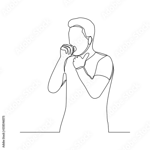 Continuous line drawing of man suffer cough and holding cest. Vector illustration
