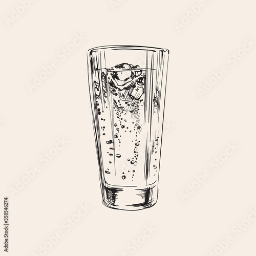 Glass of Water Isolated on Black Background. Hand Drawing Vector Illustration.