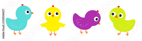 Bird icon set line. Cute cartoon funny kawaii baby character. Colorful chicken chick. Face head. Happy Easter. Friends forever. Greeting card. Flat design. Isolated.White background.