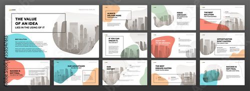 Business powerpoint presentation templates set. Use for modern keynote presentation background, brochure design, website slider, landing page, annual report, company profile.